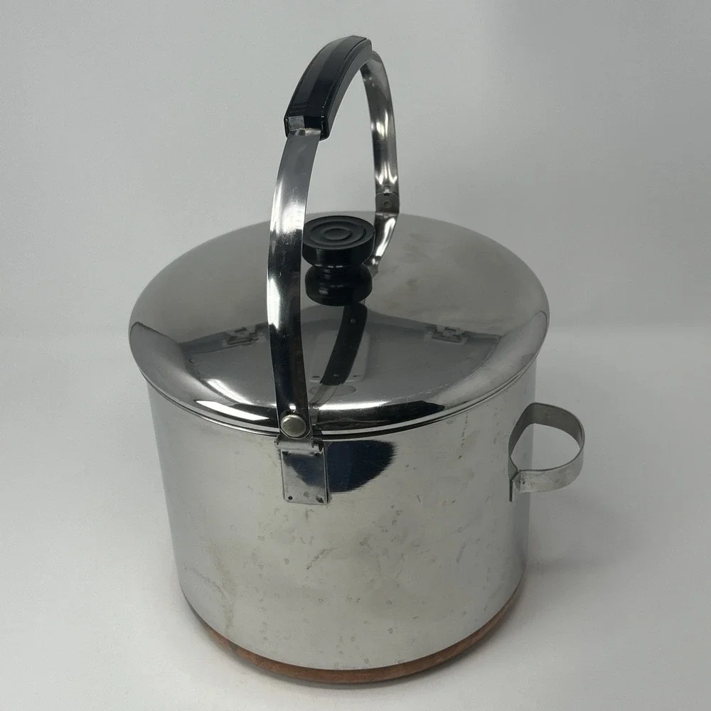 Vintage Revere Ware Copper-Clad Stock Pot Bail Handle Side Pouring Handle 6qt